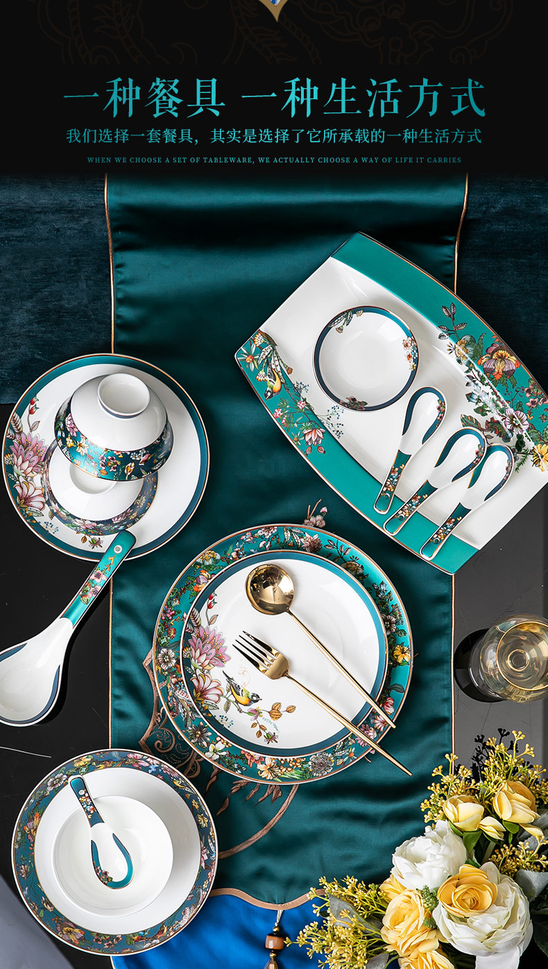 Tableware suit of jingdezhen porcelain Chinese high - grade ipads dishes light key-2 luxury dishes suit household combination microwave oven is available