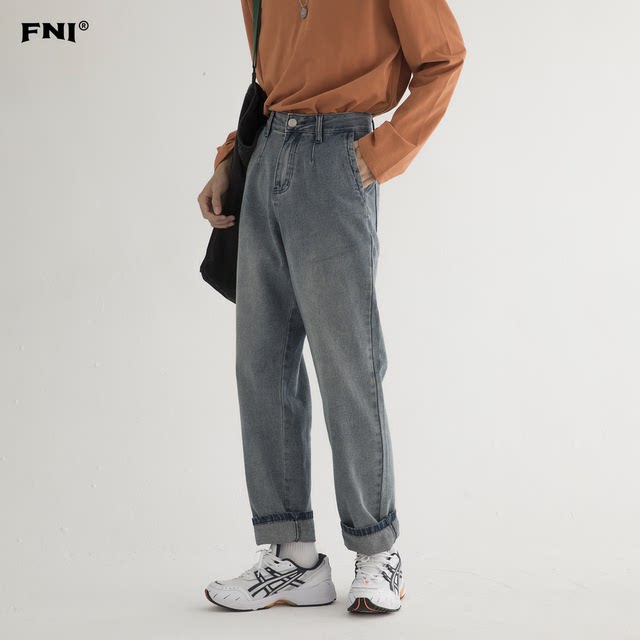 Dalai FNI retro drape ວ່າງ jeans ຜູ້ຊາຍ summer ກາງເກງຊື່ບາງໆ trousers ສີຟ້າອ່ອນ