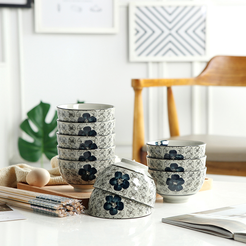 Jingdezhen ceramic bowl Japanese tableware suit creative 10 eat a bowl of rice bowl bowl household small bowl