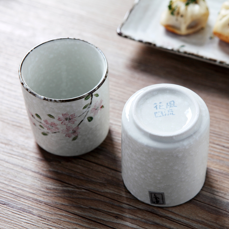 Jingdezhen cherry blossom put under the glaze color hand - made ceramic keller cup straight cup cup cup coffee cup milk cup