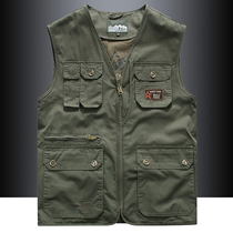 Multi-pocket tooling waistcoat for mens spring and autumn pure cotton Photography waistcoat Shoulder Loose Big Code Jacket Vest