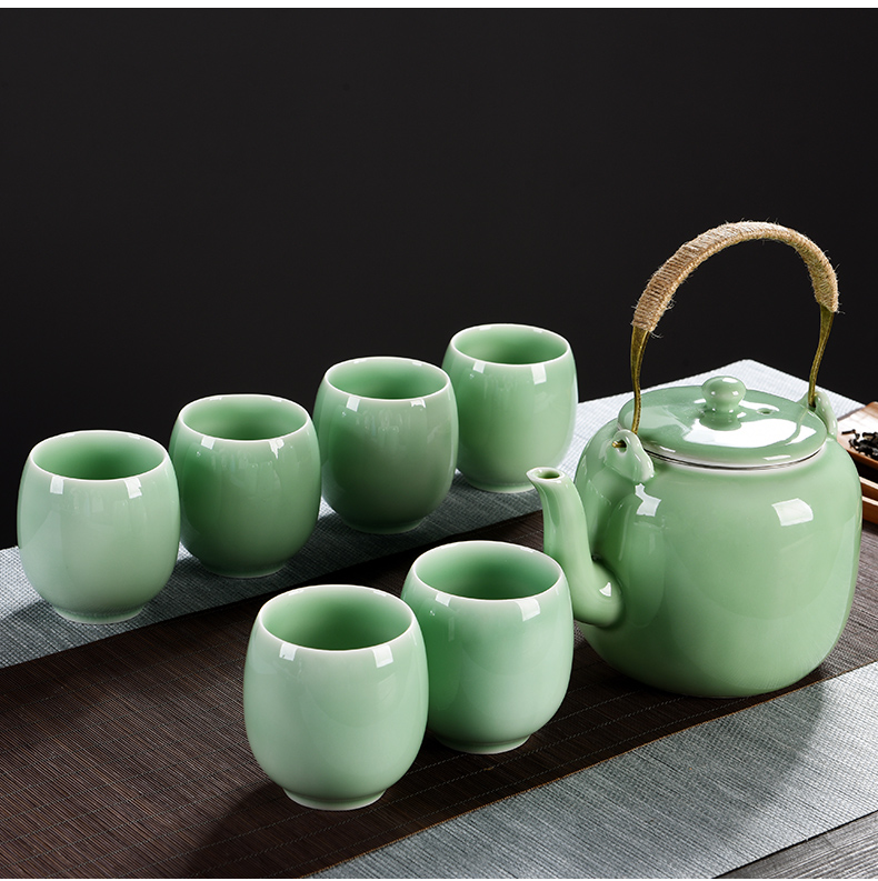 Beauty cabinet celadon girder pot a pot of six cups of high - capacity kung fu tea set suit household teapot teacup belt filter