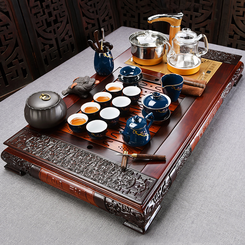 Beauty cabinet ebony tea tray automatic ceramic tea set household glass kung fu tea kettle solid wood tea table