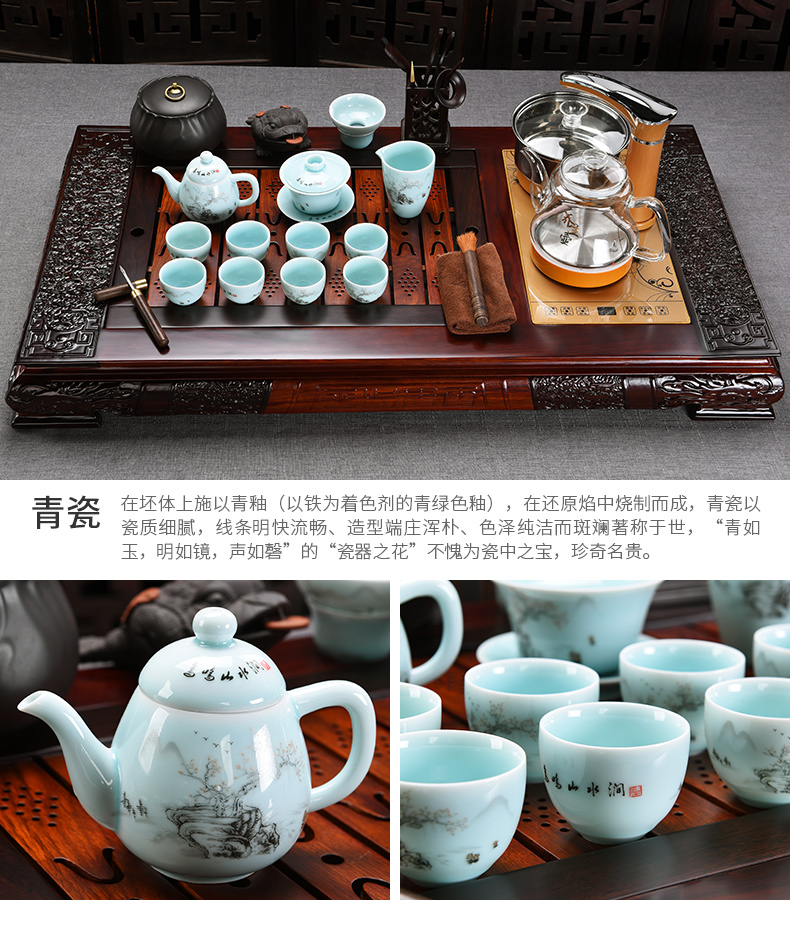 Beauty cabinet ebony tea tray automatic ceramic tea set household glass kung fu tea kettle solid wood tea table