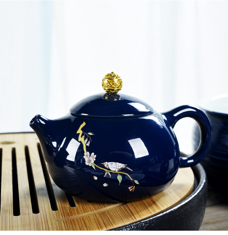 Beauty cabinet ji blue glaze kung fu tea set ceramic household retro cup teapot lid bowl tea set