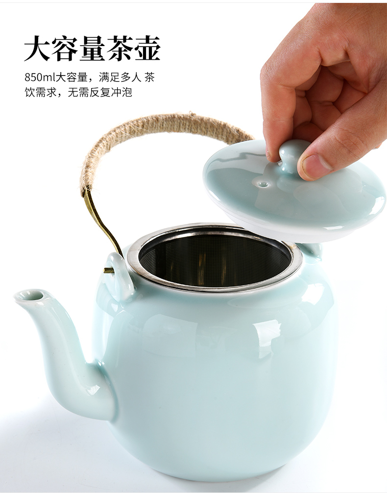 Beauty cabinet celadon girder pot a pot of six cups of high - capacity kung fu tea set suit household teapot teacup belt filter