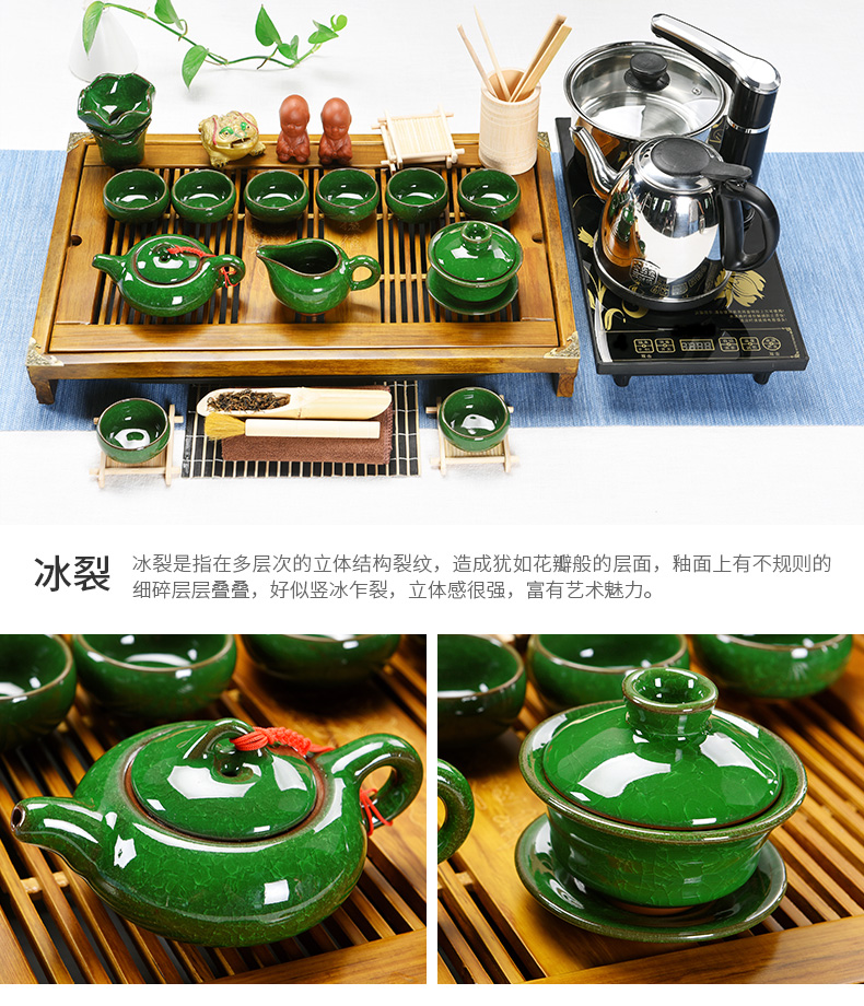 Beauty cabinet kung fu tea set of household solid wood, purple sand pottery and porcelain of a complete set of tea cups contracted ground tea tea tea taking