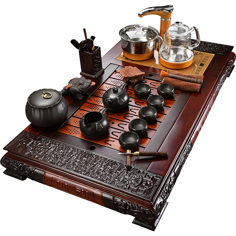 Beauty cabinet ebony tea tray automatic ceramic tea set household glass kung fu tea kettle solid wood tea table