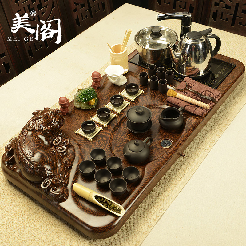 The pavilion tea set home The whole set of purple sand teapot kung fu tea tea tray was electric magnetic furnace tea tea