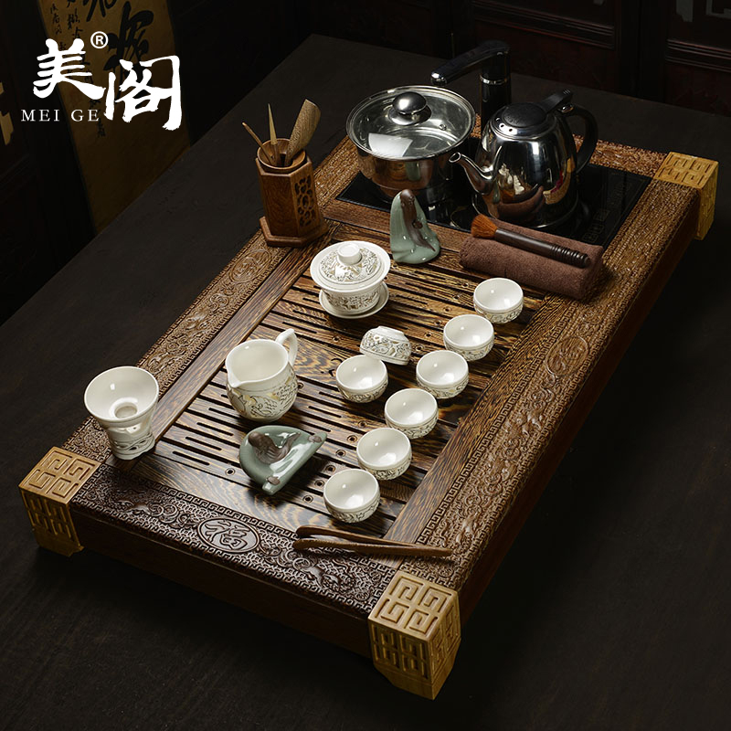 The cabinet carved wenge hua limu tea tray was kung fu tea set a complete set of induction cooker celadon your up roars