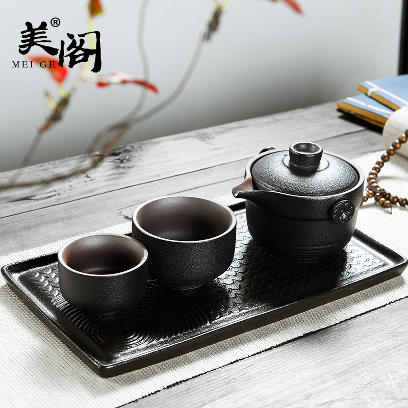 The cabinet ceramic tea tray was Japanese contracted home travel crack cup a pot of two cups of portable kung fu tea set