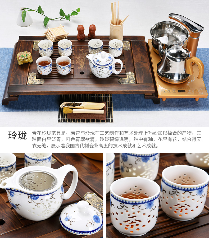 Beauty cabinet kung fu tea set suit household contracted tea ceramic cups violet arenaceous four one automatic solid wood tea tray