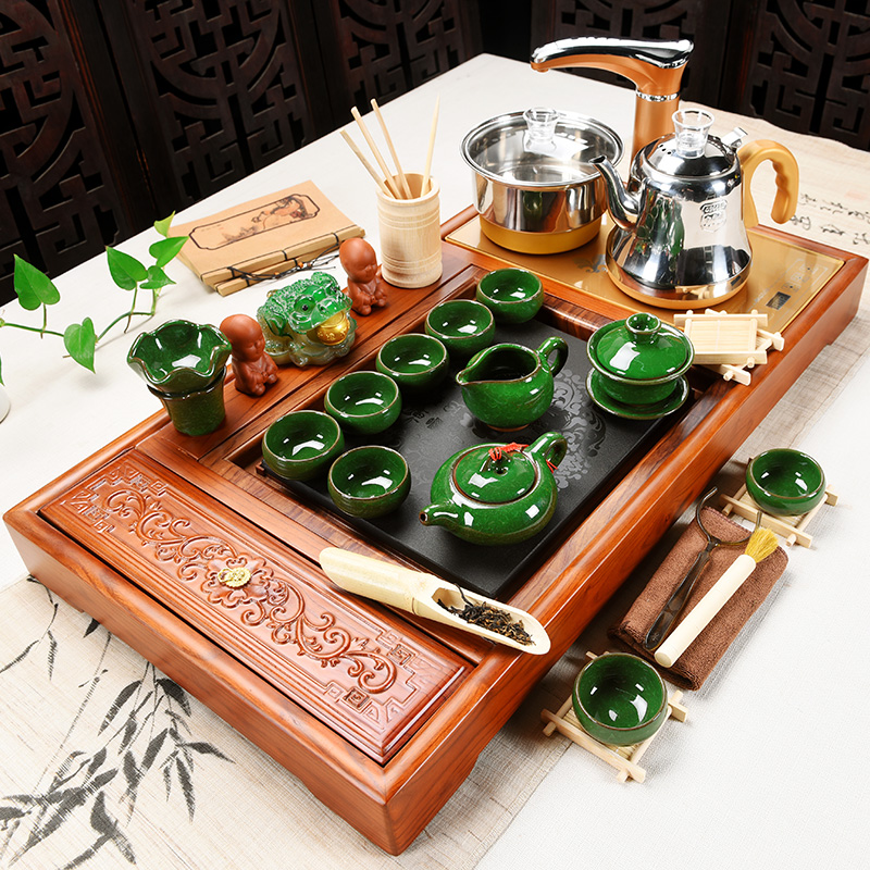 Beauty cabinet kung fu tea set suits for domestic ceramics receive a complete set of tea cups of tea tray automatic solid wood tea tea sets