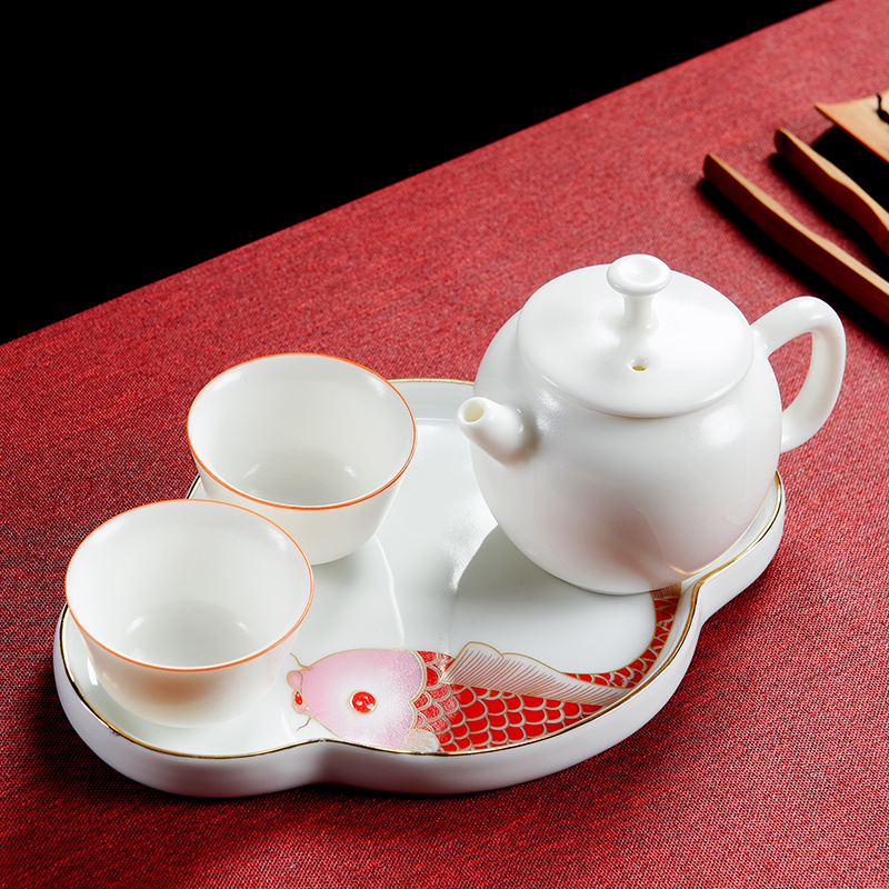 The cabinet on your up open piece of white tea set suit household contracted tureen ceramic teapot kung fu tea set