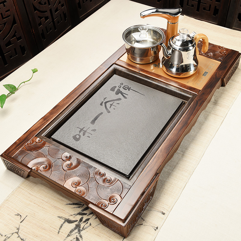 Beauty cabinet automatic ceramic tea tray was real wood panels of household of Chinese style tea table tray tea tea set four unity