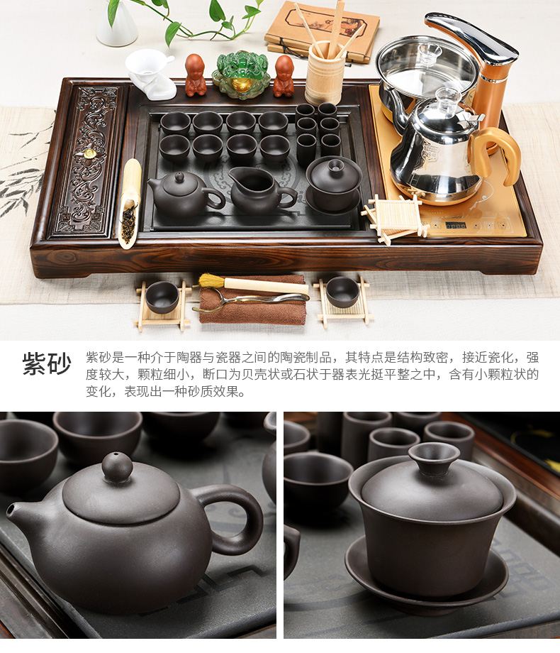 Beauty cabinet kung fu tea set suits for domestic ceramics receive a complete set of tea cups of tea tray automatic solid wood tea tea sets