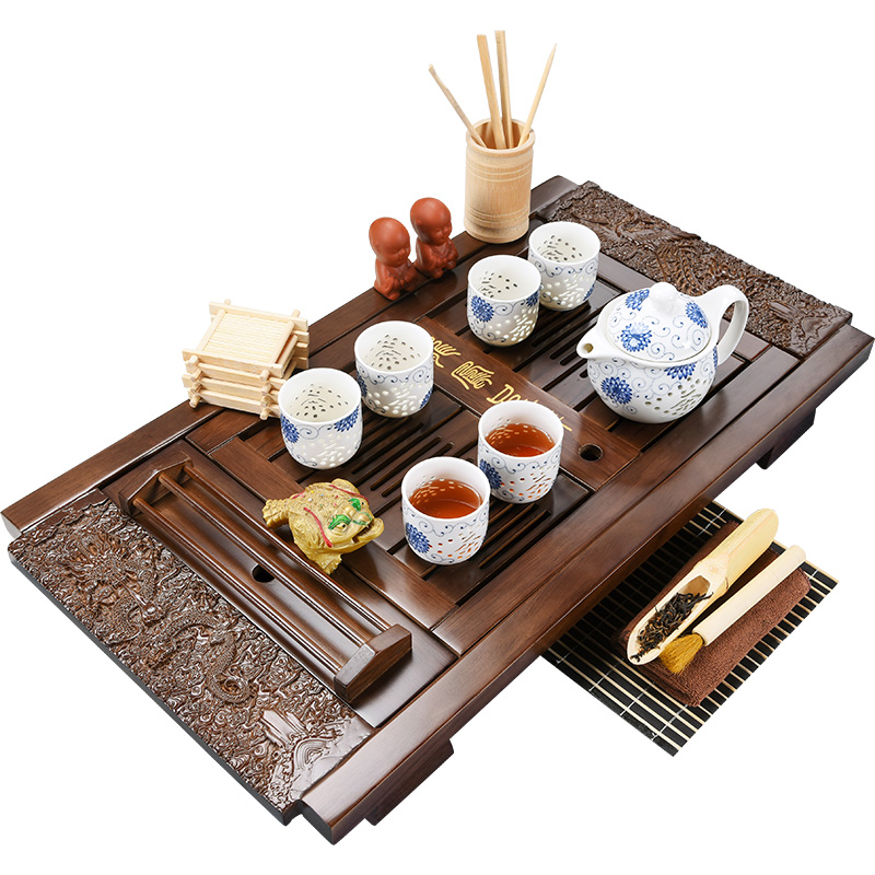 Beauty cabinet violet arenaceous kung fu tea set of household solid wood tea tray tea contracted a ceramic teapot tea saucer dish