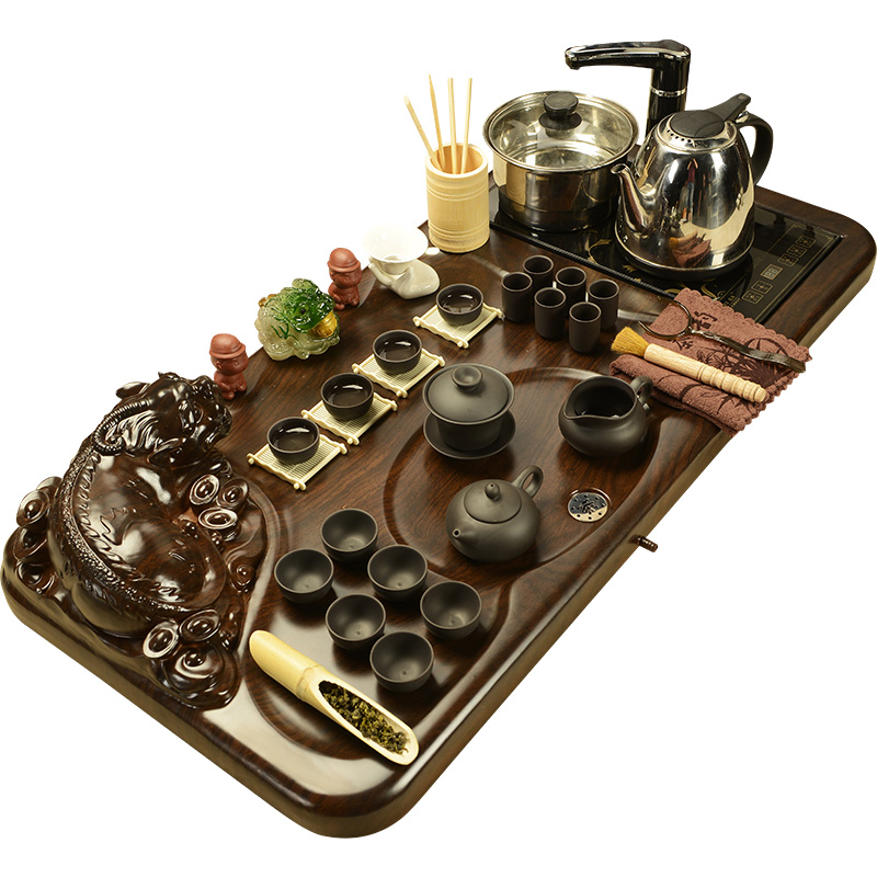 The pavilion tea set home The whole set of purple sand teapot kung fu tea tea tray was electric magnetic furnace tea tea