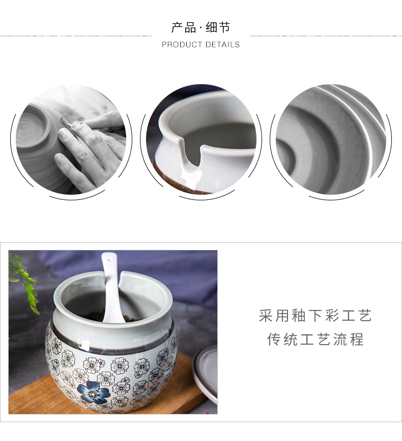 Flavor pot home under glaze color porcelain Japanese kitchen tank creative salt shaker sugar pot spice bottles with a spoon
