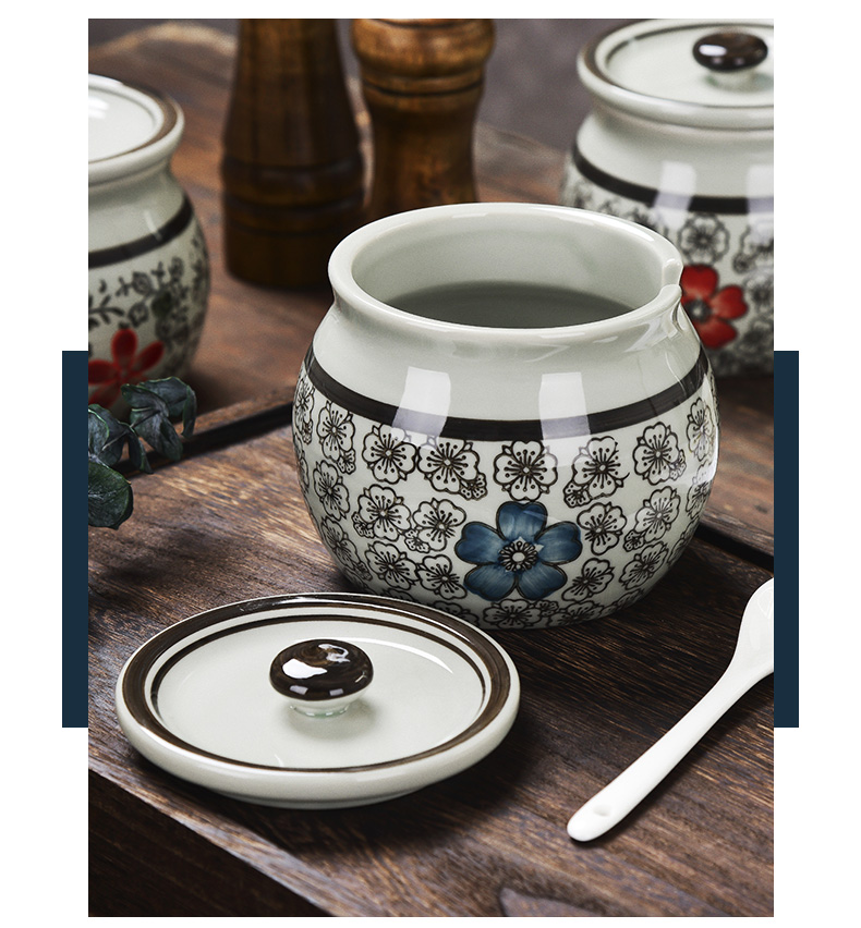 Flavor pot home under glaze color porcelain creative salt shaker Japanese tank sugar pot with spoons suits for seasoning in the kitchen