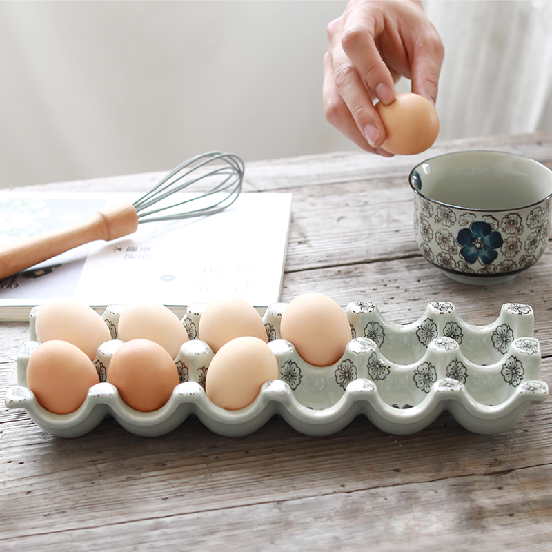 Ling Ming hin Japanese under glaze color porcelain egg 12 space rectangular egg tray of the receive a case of household kitchen
