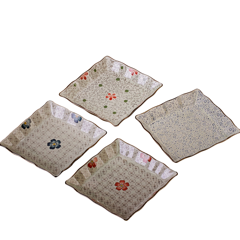Under the Japanese jingdezhen ceramics glaze color hand - made plates of sushi plate square corrugated plate fruit plate