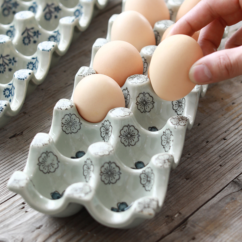 Ling Ming hin Japanese under glaze color porcelain egg 12 space rectangular egg tray of the receive a case of household kitchen