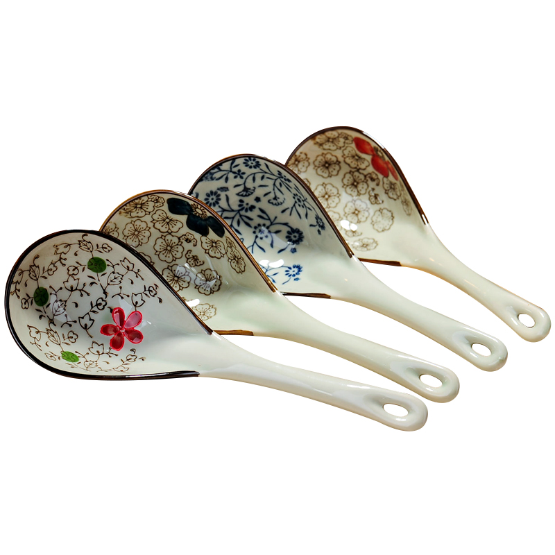 Jingdezhen porcelain glaze color craft ceramics under big spoon, long - handled spoon, spoon, ladle rural wind tableware spoon