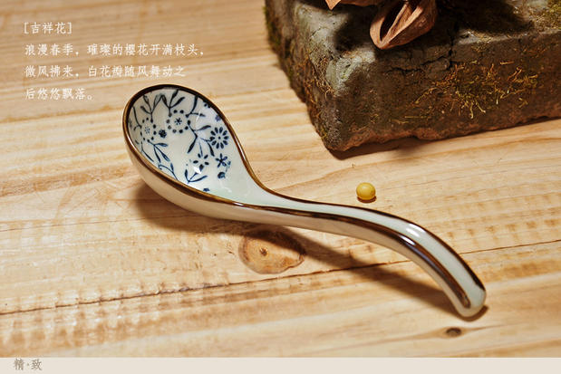 Tay cầm dài thìa sáng tạo Muỗng trộn muỗng Phong cách Nhật Bản underglaze vẽ tay muỗng vừa bộ đồ ăn ZAKKA - Đồ ăn tối đĩa tròn