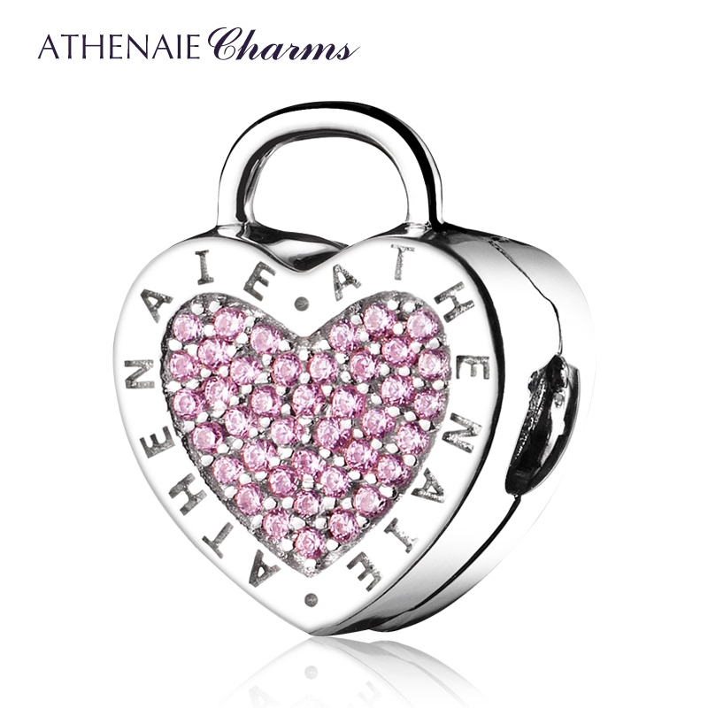 Athenaie Pink Heart 925 Silver Spacer Lock Bracelet Charm Fixed Glass Bead Spacer Bead Fixing Clip Athenaie Pink Heart 925 Silver Spacer Lock Bracelet Charm Fixed Glass Bead Spacer Bead Fixing Clip