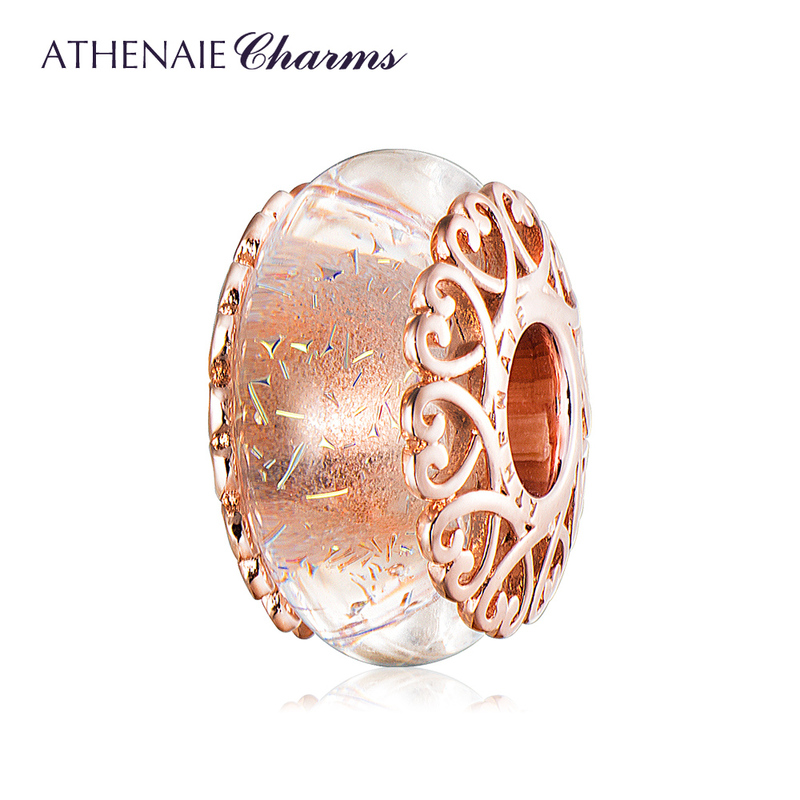 Athenaie Rose Gold Murano Glass Beads Loose Beads DIY Bracelet Charms Beads Fortune Beads for Women