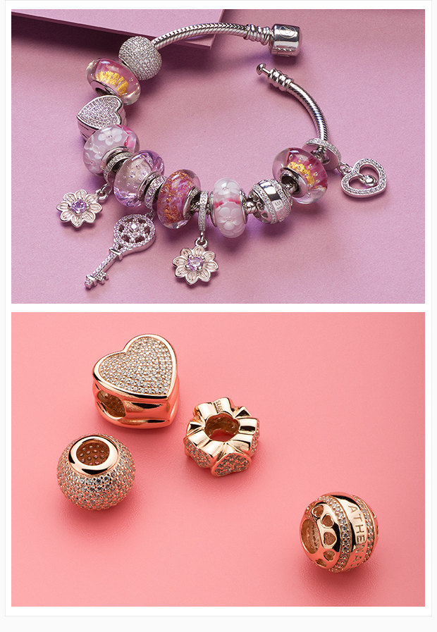 ATHENAIE Love Heart Studded 925 Hạt bạc DIY Vòng tay nữ Vòng đeo tay Cặp đôi Mặt dây chuyền Chất liệu Handmade - Vòng đeo tay Cuff vòng cuff bạc