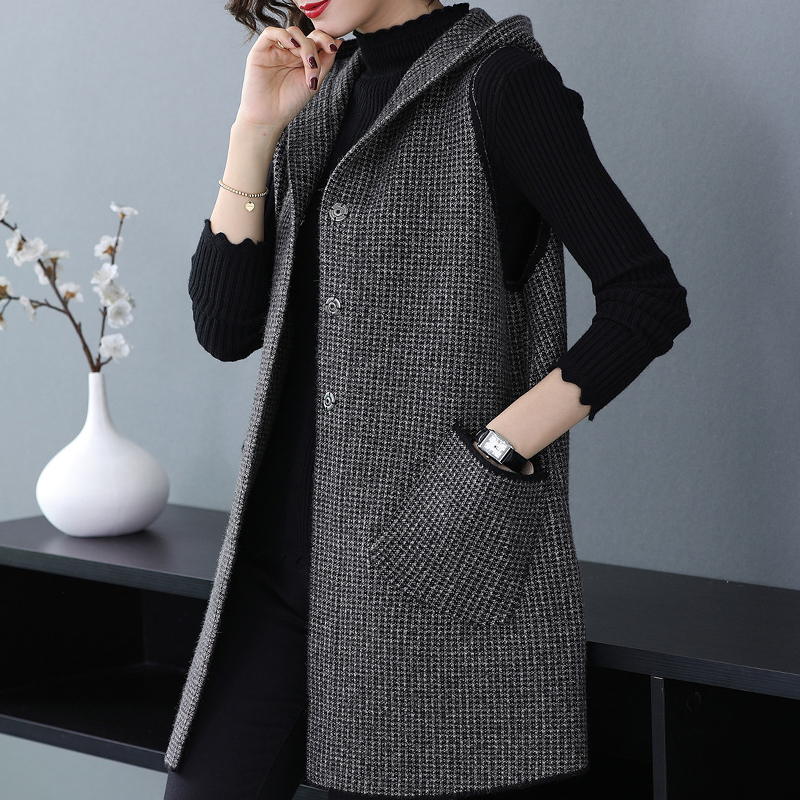 Manclip Women's Medium Long Version Korean Version Spring Dress 2022 New Female Outfitted Loose Knit Cardiovert Horse Chia Sweater Jacket