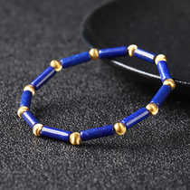 Natural ore high-quality lapis lazuli cylinder bracelet with cats eye ball spacer beads