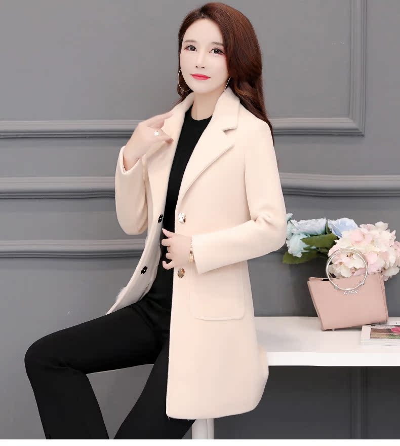 Thu đông 2018 phiên bản Hàn Quốc mới của người phụ nữ eo thon, người đàn ông mảnh khảnh trong chiếc áo len dài cổ áo len áo khoác dạ măng tô nữ