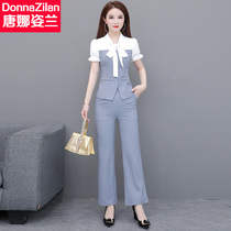 2021 summer new Korean Lady Lady waist slim wide leg pants two-piece foreign style fashion suit womens
