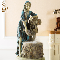 European and American industrial style retro girl ornaments flowing water fountain home accessories floor storefront decoration crafts creativity