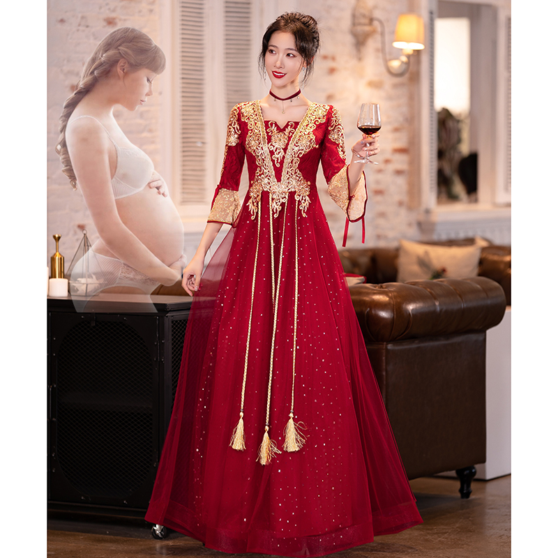  L+Burgundy long cloak for pregnant  