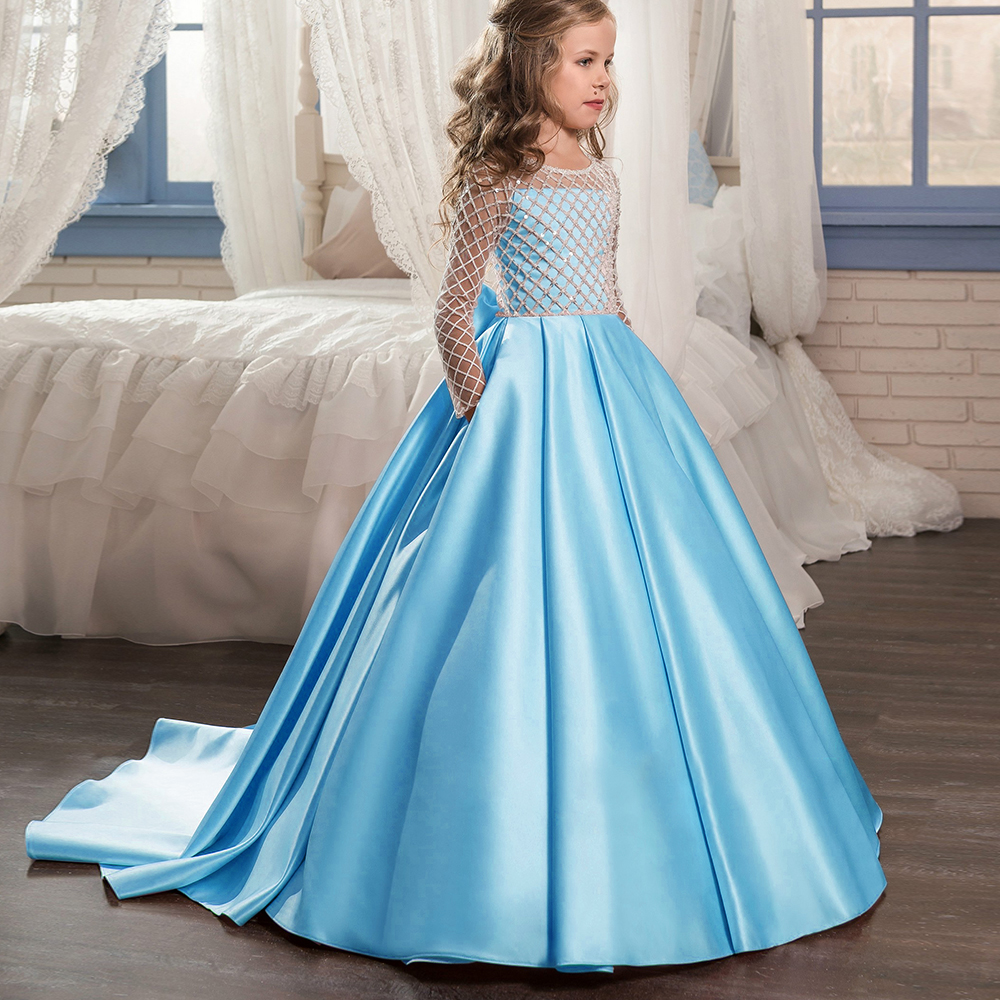 Trẻ em đuôi dài mô hình cô gái catwalk máy chủ lưu trữ hiệu suất trang phục biểu diễn piano buổi tối váy hoa cô gái đồ cô dâu chú rể trẻ em