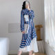 Maternity wear 2022 autumn plus fat plus size women's clothing loose slim striped stitching chiffon shirt dress long