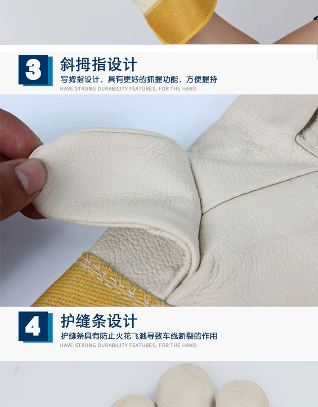 Găng tay hàn da bò lớp trên cùng ngắn, bền, chịu nhiệt độ cao và cách điện, Găng tay bảo hộ thợ hàn công nghiệp hàn găng tay da cho thợ hàn bao tay hàn điện