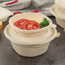 Environmentally Friendly Packaging Box, Biodegradable Disposable Lunch Box, Double-Layer Bowl, Two-Layer 1500ml Corn Starch-Based Soup Bowl, Round