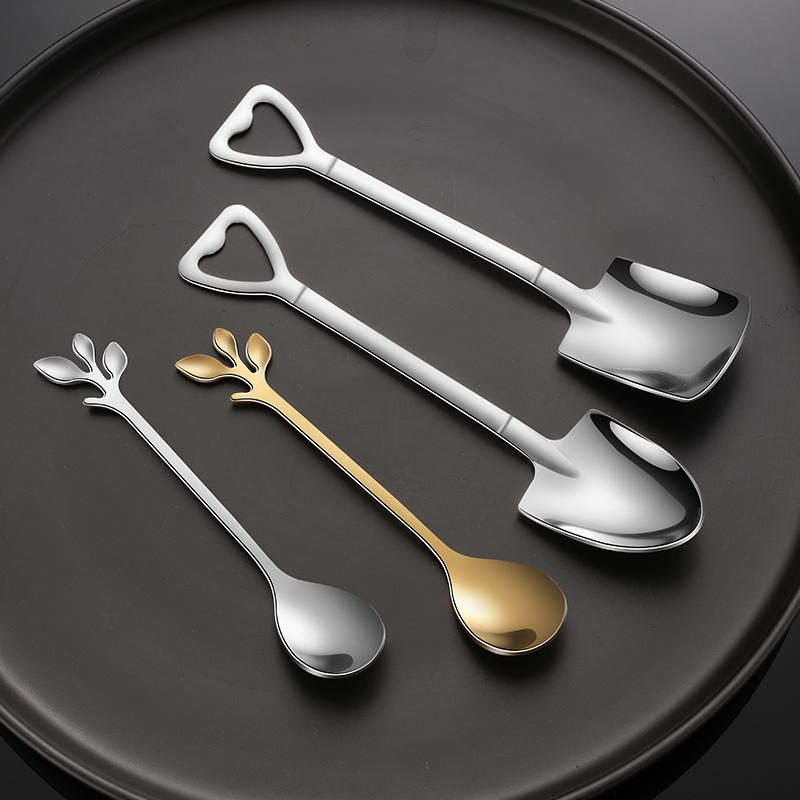 1 2 clothes with long handle coffee spoon stainless steel stirring spoon small square spoon honey spoon lengthened thickened Loving Sweet Spoon