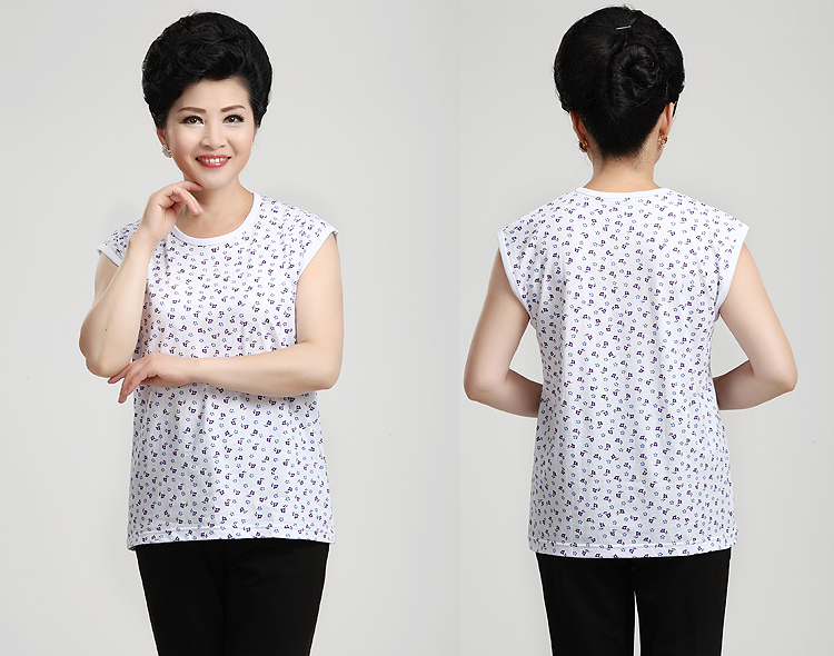 Thương hiệu áo vest hoa cúc trung niên cotton trắng in áo yếm nữ mùa hè không tay áo ngực cúp ngang
