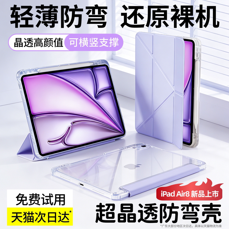 2026 New Model Car-Themed Protective Case for iPad Air8 Tablet, iPad 11Th Generation Air7 Protective Cover, 9/5 Transparent, iPad Pro with Pen Slot, 10 Anti-Bend, 8 Anti-Drop, Mini Acrylic, 3Y Foldable, 4