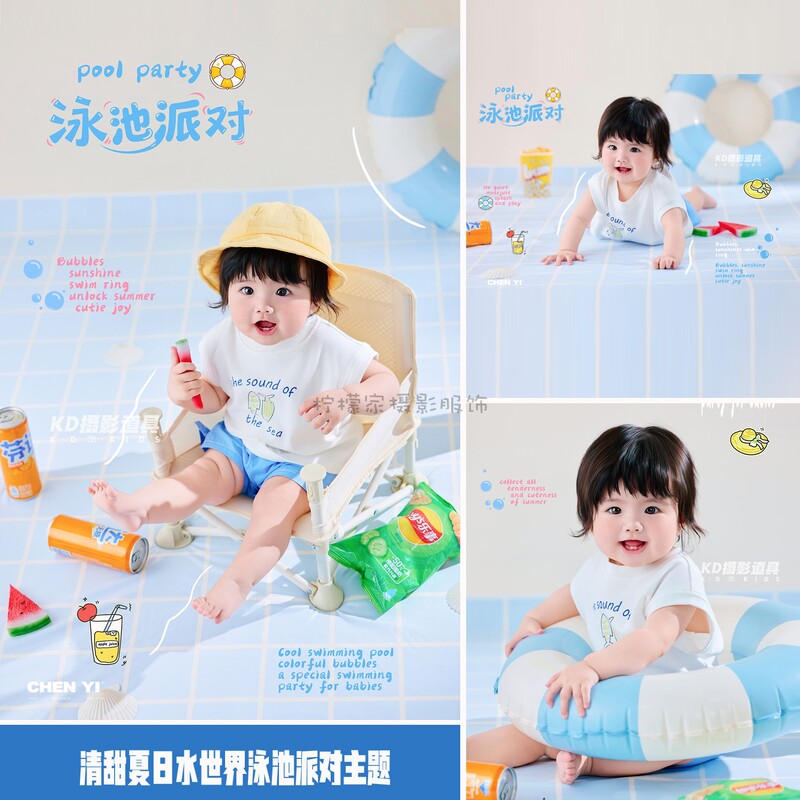 Kd Kidsren's Summer Refreshing Pool Party Themed Short-Sleeved Shorts Set Cute Swimming Photos for 100-Day-Old Babies Kd Kidsren's Summer Refreshing Pool Party Themed Short-Sleeved Shorts Set Cute Swimming Photos for 100-Day-Old Babies