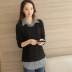 Mùa thu và mùa đông của phụ nữ mới Hàn Quốc áo sọc cổ áo giả áo len hai mảnh Áo len nữ đáy quần giữa chiều dài - Áo / áo thun