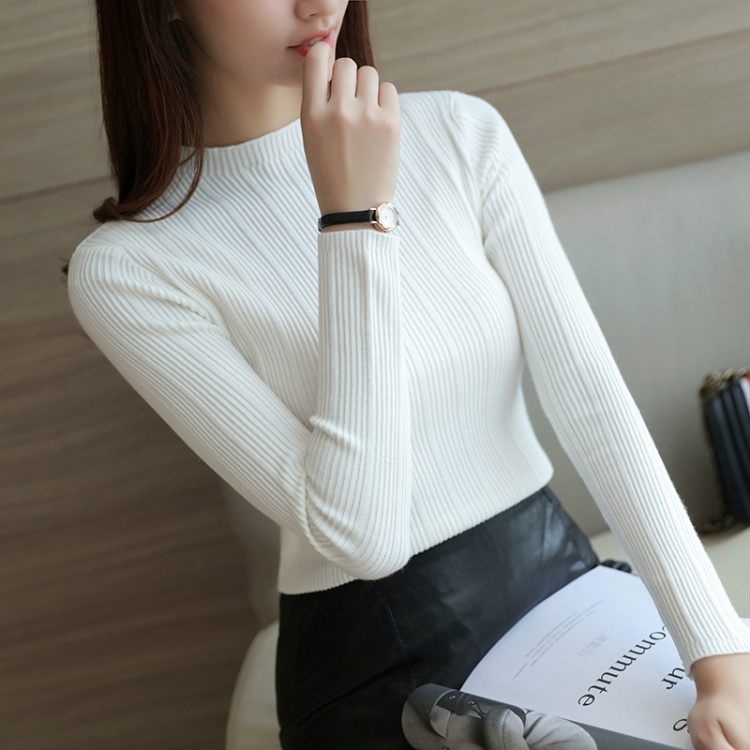Mùa thu và mùa đông của phụ nữ phiên bản mới của Hàn Quốc của chiếc áo len nhỏ cổ đứng tự trồng áo len dài tay của phụ nữ áo len bó sát áo len mỏng - Áo len áo kiểu nữ đẹp tuổi 50