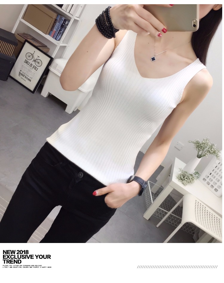 Áo thun dệt kim cổ chữ V lớn mùa xuân và mùa hè mới băng lụa gợi cảm Slim tidal áo bó sát đáy ngắn áo len nữ