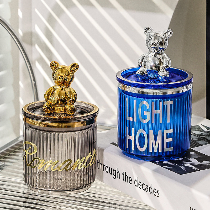 Silver Bear Klein Blue Desktop Containing Barrel Silo Miscellaneous Makeup Brush Hair Circles Jewelry Small Snacks Storage Box Cupping